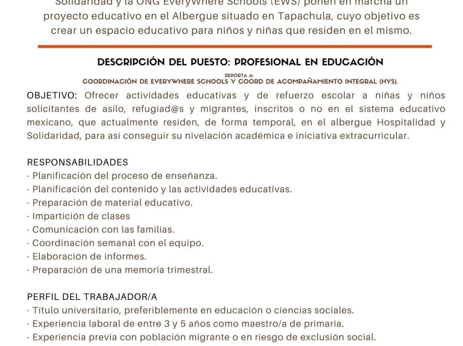 OFERTA DE TRABAJO PARA NUESTRO NUEVO PROYECTO EDUCATIVO (México)